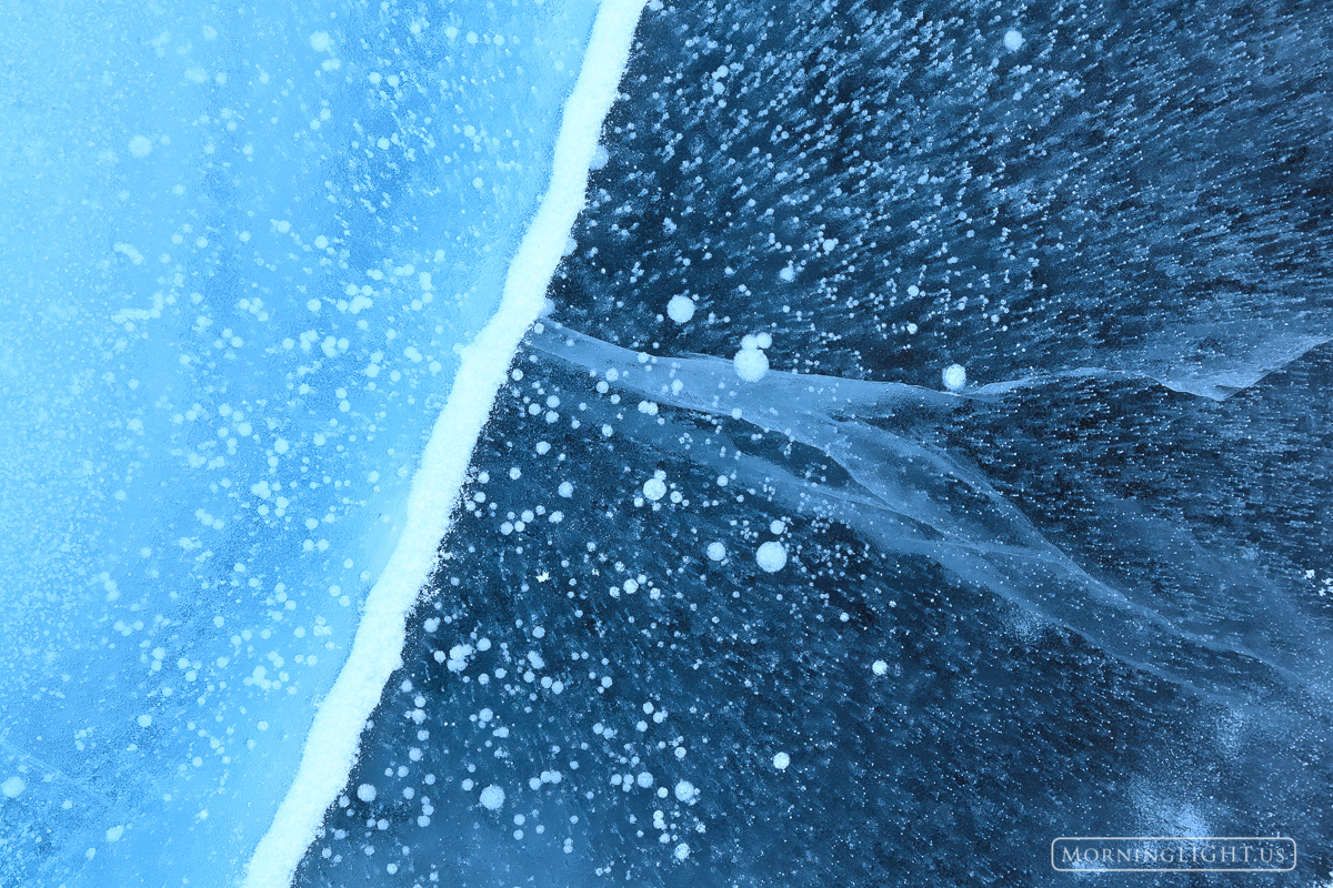 Haiyaha Blue Lines and shapes of extaordinary color appear on the high lakes of Rocky Mountain National Park during the cold winter months...